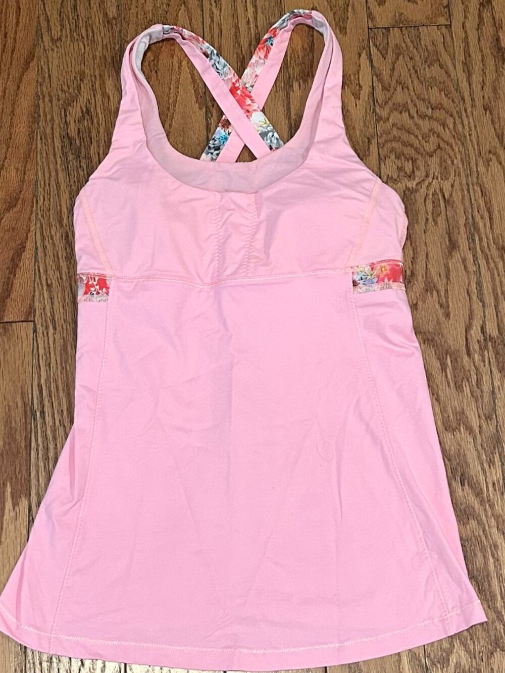 LULULEMON Dance Studio Strappy Cross Back Mesh Panel Workout Tank Top Pink Size